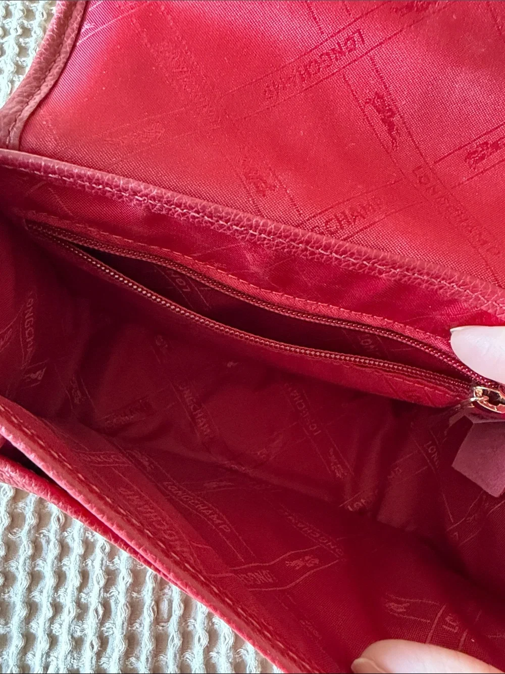 Longchamp Deep Red Pebbled Leather Crossbody Bag - Picture 3 of 10